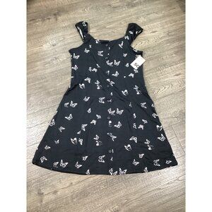 SO Girls Plus 16 Button Front Black Dress Butterfly Print Casual Wear Outfits